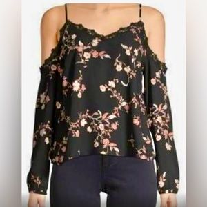 Cupcakes and Cashmere Floral Cold-shoulder Top In Black -‎ New Women size medium